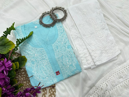 Voil cotton kurta with beautiful bakhiya chikankari handwork