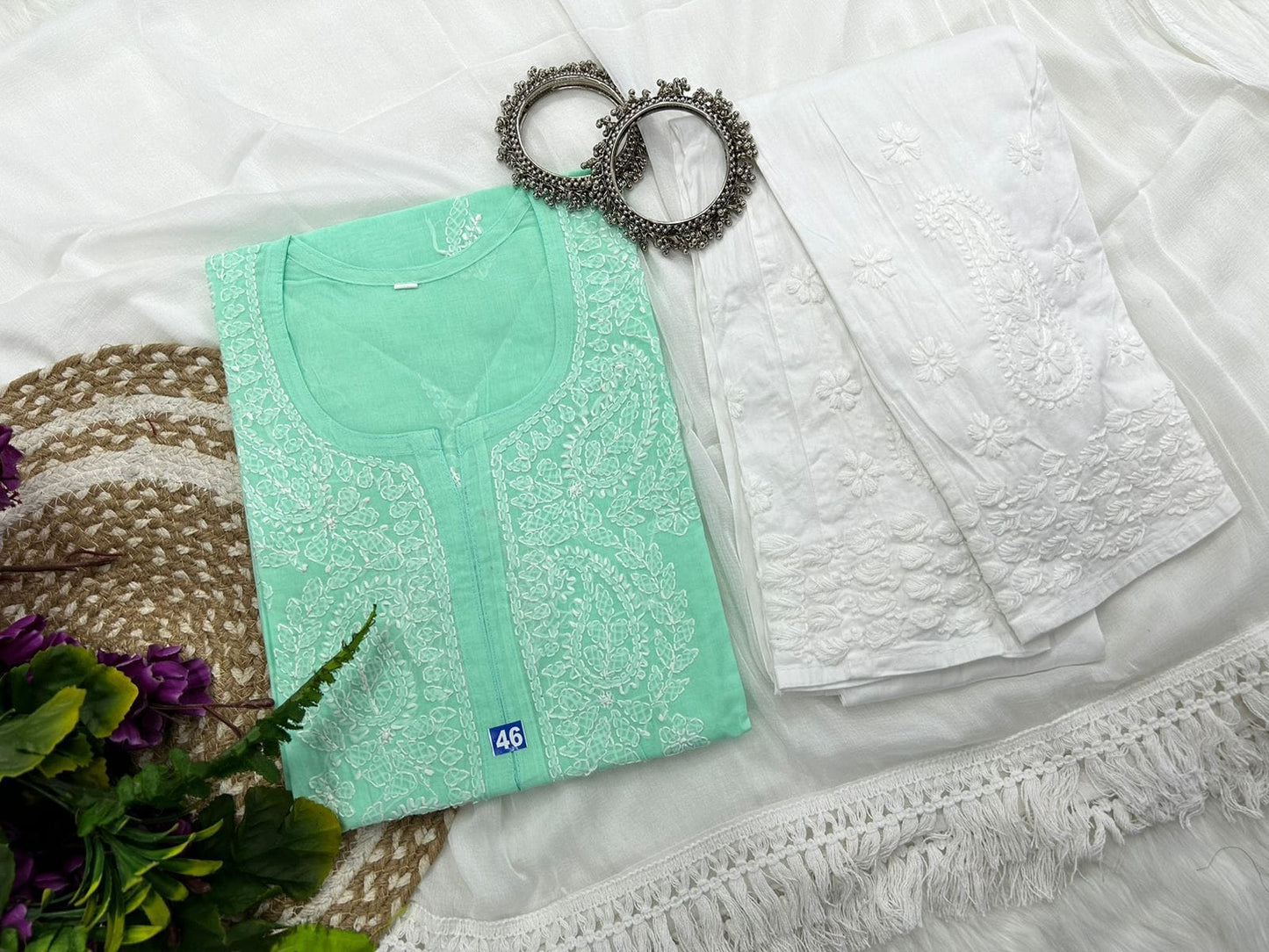 Voil cotton kurta with beautiful bakhiya chikankari handwork