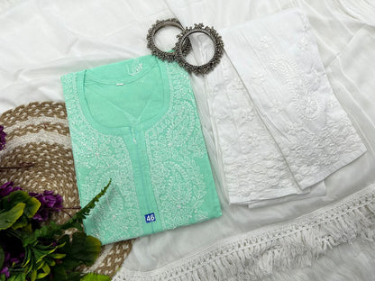 Voil cotton kurta with beautiful bakhiya chikankari handwork