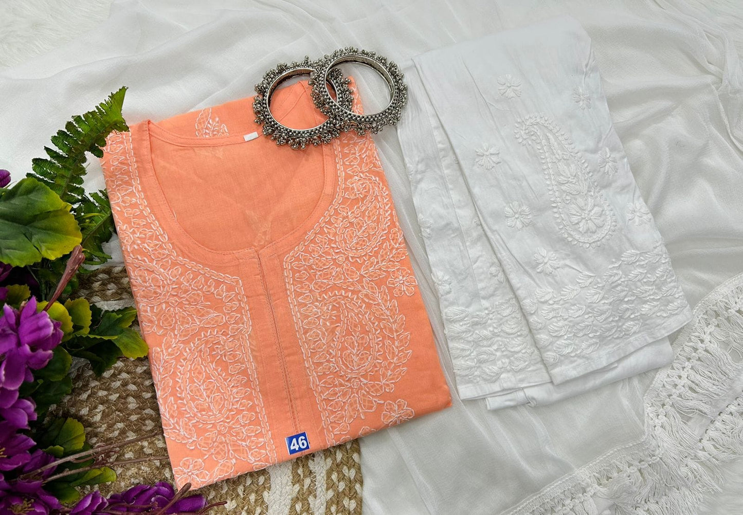Voil cotton kurta with beautiful bakhiya chikankari handwork